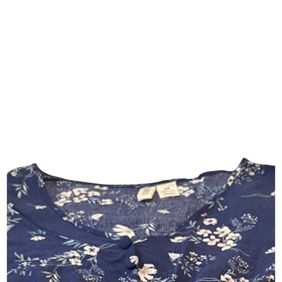 SKY AND SPARROW LONG SLV, V-NECK MINI WAIST DRESS, WOMEN, XS, BLUE - FLORAL PATT - Picture 2 of 12